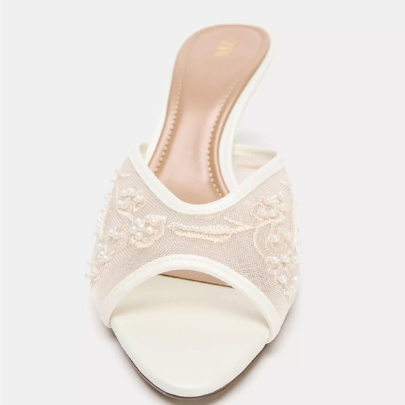 Zara Mesh Pearl Embroidered Heels *NEW IN BOX* - Picture 3 of 4